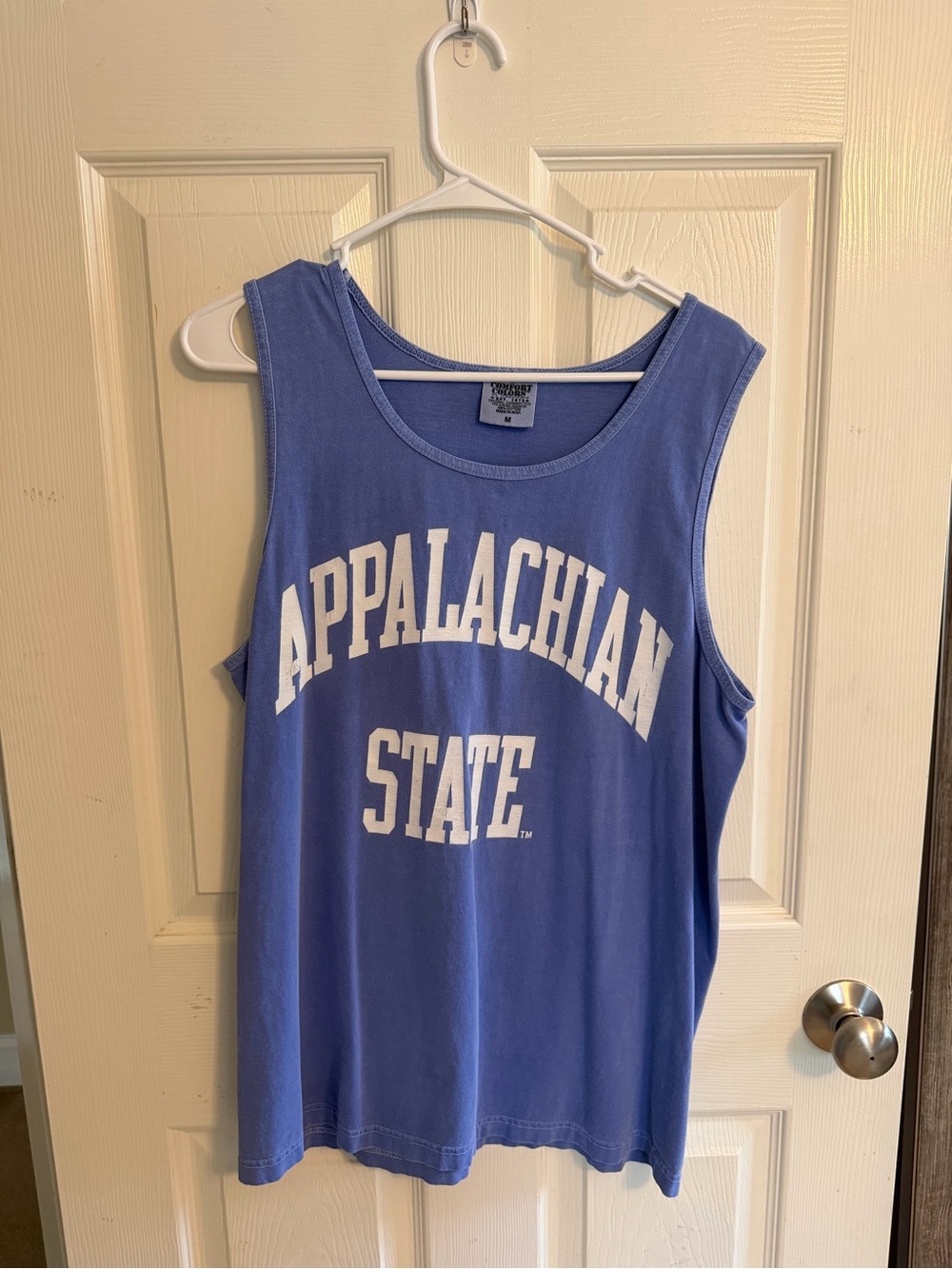 Comfort Colors Appalachian State Blue Tank Top with White Lettering
